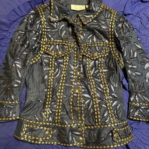 Byron Lars Beauty Mark beaded sequined denim jacket - size 4